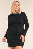 Plus Size Long Sleeve Ribbed Knit Sexy Cut Out Back Mini Dress