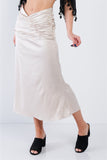 Satin Ruffle Waist Midi Skirt