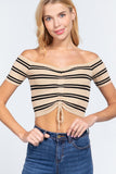 Off Shoulder Stripe Rib Sweater Top