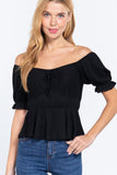 Short Off Shoulder Knit Gauze Top