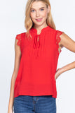 Lace Slv China Colllar Woven Top