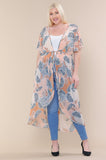 Short Sleeves Long-line Printed Mesh Open Cardigan