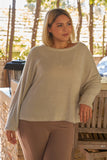 Plus Light-grey Fuzzy Round Neck Long Sleeve Relaxed Fit Cozy Sweatshirt