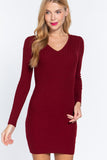 Long Slv V-neck Sweater Mini Dress