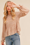 Ditsy Floral Crinkle Gauze Tiered Long Sleeve Top