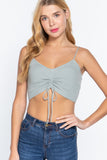 Front Ruched Detail Sweater Knit Crop Cami Top