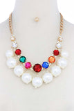 Rhinestone Pearl Dangle Necklace